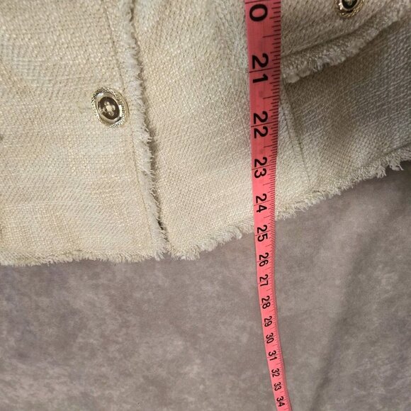 WHITE HOUSE BLACK MARKET Sz 12 Tweed Cap Sleeve Jacket Peplum Ivory - Picture 5 of 9